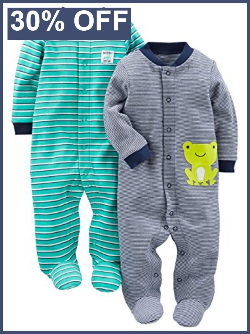 Baby Boys 2-Pack Cotton Sleep and Play Footed Pajamas Thermal Zip